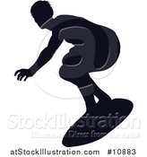 Vector Illustration of a Black Silhouetted Man Surfing by AtStockIllustration