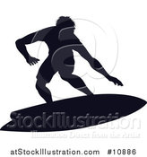 Vector Illustration of a Black Silhouetted Man Surfing by AtStockIllustration