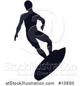 Vector Illustration of a Black Silhouetted Man Surfing by AtStockIllustration