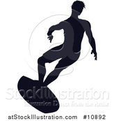 Vector Illustration of a Black Silhouetted Man Surfing by AtStockIllustration