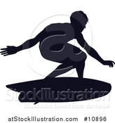 Vector Illustration of a Black Silhouetted Man Surfing by AtStockIllustration