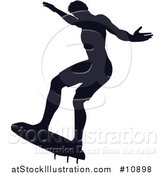 Vector Illustration of a Black Silhouetted Man Surfing by AtStockIllustration