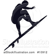 Vector Illustration of a Black Silhouetted Man Surfing by AtStockIllustration