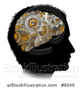 Vector Illustration of a Black Silhouetted Man's Head with 3d Gear Cogs Visible in His Brain by AtStockIllustration