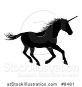 Vector Illustration of a Black Silhouetted Unicorn Horse Running to the Right by AtStockIllustration