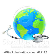 Vector Illustration of a Blue and Green World Earth Globe with a Stethoscope by AtStockIllustration