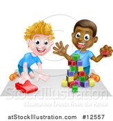 Vector Illustration of a Boys Playing with Blocks and a Toy Car by AtStockIllustration