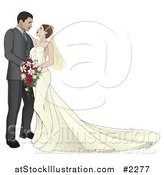 Vector Illustration of a Bride and Groom Leaning in for a Kiss by AtStockIllustration