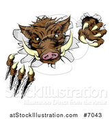 Vector Illustration of a Brown Boar Monster Slashing Through a Wall by AtStockIllustration