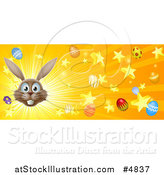 Vector Illustration of a Brown Bunny Face with Easter Stars and Eggs Bursting by AtStockIllustration