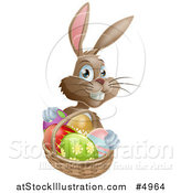 Vector Illustration of a Brown Bunny with Easter Eggs and a Basket by AtStockIllustration