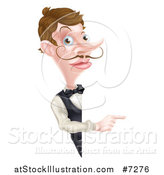 Vector Illustration of a Cartoon Caucasian Male Water with a Curling Mustache, Pointing Around a Sign by AtStockIllustration
