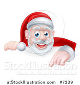 Vector Illustration of a Cartoon Christmas Santa Claus Pointing down over a Sign by AtStockIllustration
