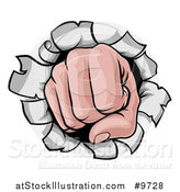 Vector Illustration of a Cartoon Fist Punching a Hole Through a Wall by AtStockIllustration