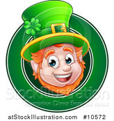 Vector Illustration of a Cartoon Friendly St Patricks Day Leprechaun Face in a Green Circle by AtStockIllustration