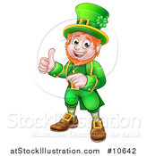 Vector Illustration of a Cartoon Friendly St Patricks Day Leprechaun Pointing and Giving a Thumb up by AtStockIllustration