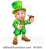 Vector Illustration of a Cartoon Friendly St Patricks Day Leprechaun Smoking a Pipe and Giving a Thumb up by AtStockIllustration