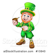 Vector Illustration of a Cartoon Friendly St Patricks Day Leprechaun Smoking a Pipe and Pointing by AtStockIllustration