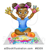 Vector Illustration of a Cartoon Happy Black Girl Sitting on the Floor and Painting with Her Hands by AtStockIllustration