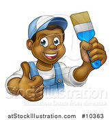 Vector Illustration of a Cartoon Happy Black Male Painter Holding up a Brush and Giving a Thumb up by AtStockIllustration