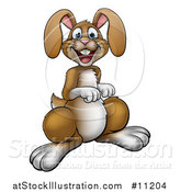 Vector Illustration of a Cartoon Happy Brown Easter Bunny Rabbit by AtStockIllustration