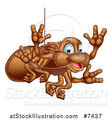 Vector Illustration of a Cartoon Happy Brown Spider Waving by AtStockIllustration