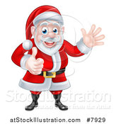 Vector Illustration of a Cartoon Happy Christmas Santa Claus Giving a Thumb up and Waving by AtStockIllustration