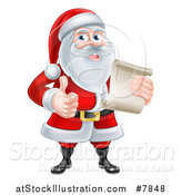 Vector Illustration of a Cartoon Happy Christmas Santa Claus Holding a Parchment Scroll and Giving a Thumb up by AtStockIllustration