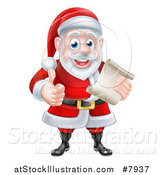 Vector Illustration of a Cartoon Happy Christmas Santa Claus Holding a Parchment Scroll and Giving a Thumb up by AtStockIllustration