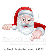 Vector Illustration of a Cartoon Happy Christmas Santa Claus Pointing down over a Sign by AtStockIllustration