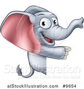 Vector Illustration of a Cartoon Happy Elephant Pointing Around a Sign by AtStockIllustration