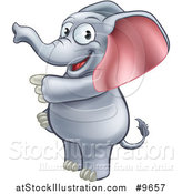 Vector Illustration of a Cartoon Happy Elephant Standing and Pointing by AtStockIllustration