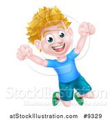Vector Illustration of a Cartoon Happy Excited Blond Caucasian Boy Jumping by AtStockIllustration