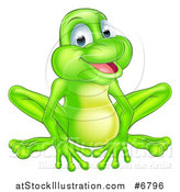 Vector Illustration of a Cartoon Happy Green Frog Sitting by AtStockIllustration