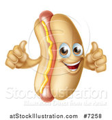 Vector Illustration of a Cartoon Happy Hot Dog Mascot with a Strip of Mustard, Giving Two Thumbs up by AtStockIllustration