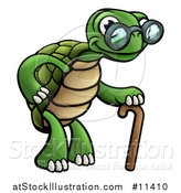 Vector Illustration of a Cartoon Happy Old Tortoise Walking with a Cane by AtStockIllustration
