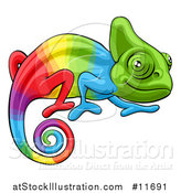 Vector Illustration of a Cartoon Happy Rainbow Chameleon Lizard by AtStockIllustration