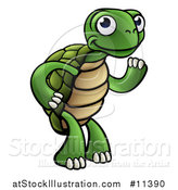 Vector Illustration of a Cartoon Happy Tortoise Standing and Waving by AtStockIllustration