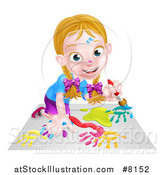 Vector Illustration of a Cartoon Happy White Girl Kneeling and Painting Artwork by AtStockIllustration