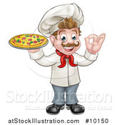 Vector Illustration of a Cartoon Happy White Male Chef Holding a Pizza and Gesturing Perfect by AtStockIllustration