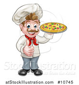 Vector Illustration of a Cartoon Happy White Male Chef Holding a Pizza and Giving a Thumb up by AtStockIllustration