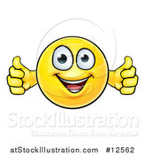 Vector Illustration of a Cartoon Happy Yellow Emoticon Holding Two Thumbs up by AtStockIllustration