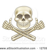 Vector Illustration of a Cartoon Human Skull and Crossbone Arms with Thumbs up by AtStockIllustration