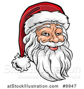Vector Illustration of a Cartoon Jolly Santa Claus Face in a Christmas Hat by AtStockIllustration