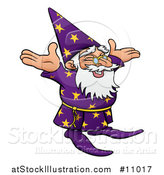 Vector Illustration of a Cartoon Old Wizard Cheering or Welcoming by AtStockIllustration