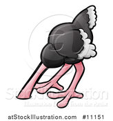 Vector Illustration of a Cartoon Ostrich Bird with Its Head in the Sand by AtStockIllustration