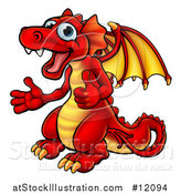 Vector Illustration of a Cartoon Red Dragon Giving Two Thumbs up by AtStockIllustration