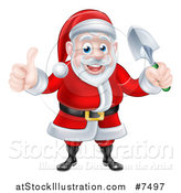 Vector Illustration of a Cartoon Santa Giving a Thumb up and Holding a Garden Trowel 2 by AtStockIllustration