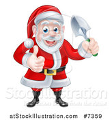 Vector Illustration of a Cartoon Santa Giving a Thumb up and Holding a Garden Trowel by AtStockIllustration