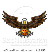 Vector Illustration of a Cartoon Swooping American Bald Eagle with a Basketball in His Talons by AtStockIllustration
